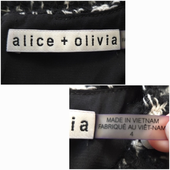 Alice & Olivia Black Ivory Leopard Boucle Tweed Clyde Sleeveless Sheath Dress - Picture 7 of 8